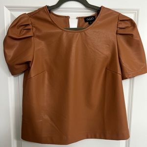 Faux leather puff sleeve top